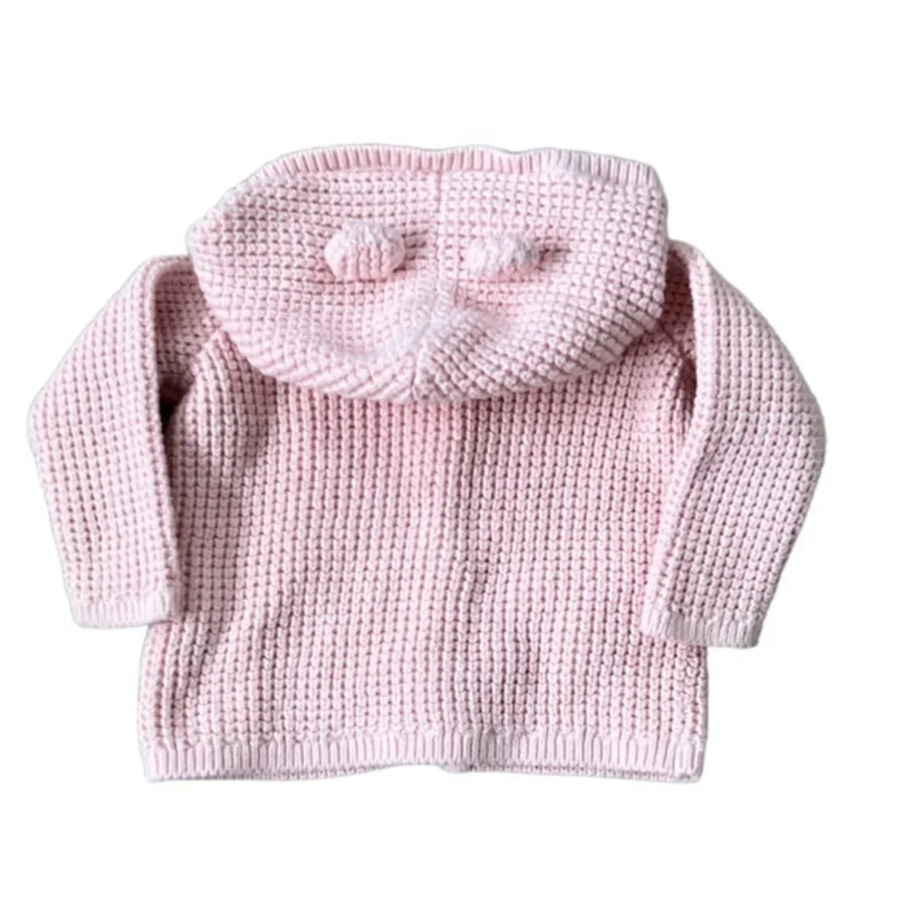 Carter's Baby Girl Light‎ Pink Waffle Knit Hooded Cardigan Sweater Sz. 6M